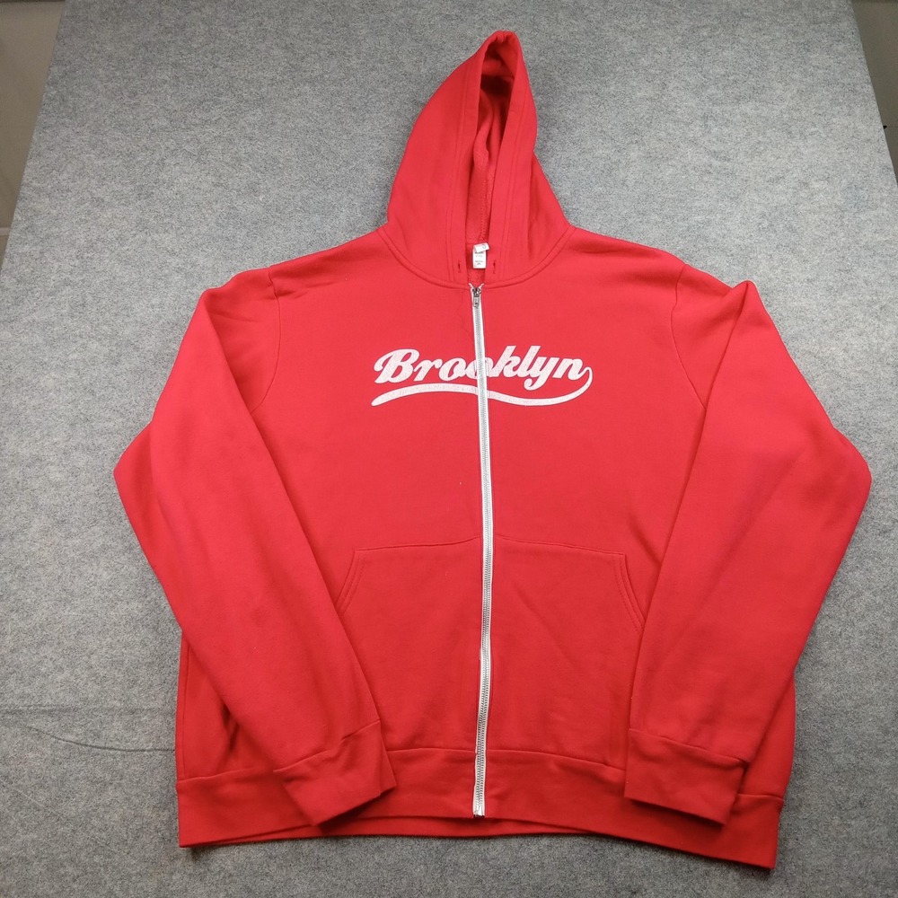 Brooklyn Hoodie Mens 2XL Red Zip Up Sweatshirt Canvas Made USA Graphic